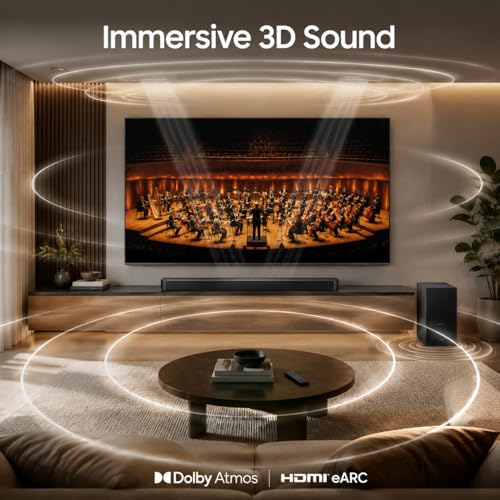 Image of 3.1.2 Channel Soundbar with Wireless Subwoofer for TV, Dolby Atmos & DTS Virtual:X Home Theater Audio System, Q-Symphony Compatible, HDMI eARC, 4K Video Pass-Through, Bluetooth, Titan Black