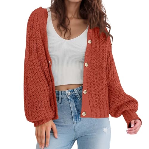 Chunky Knit Sweaters for Women 2025 Fashion Long Sleeve Button Lightweight Loose Fit Cardigan Solid Color Comfort Soft Coats