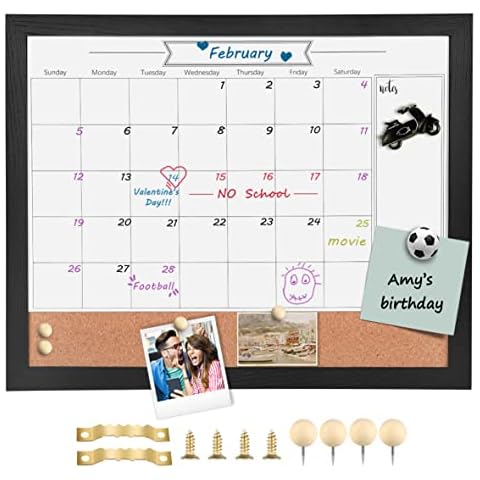 TORASO Magnetic Whiteboard Calendar & Corkboard, 13" x 17" Combination Dry Erase White Board & Bulletin Board, Black Wood Framed Calendar/Cork Combo Board(ZHYL-BK-3442) Cover