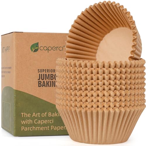 Caperci Parchment 200pcs Jumbo Muffin Liners for Baking - Natural Paper Large Cupcake Liners for Jumbo Muffin Pan, Balanced Non-Stick/Excellent Grease-proof, No Smell, Food Grade (Natural)