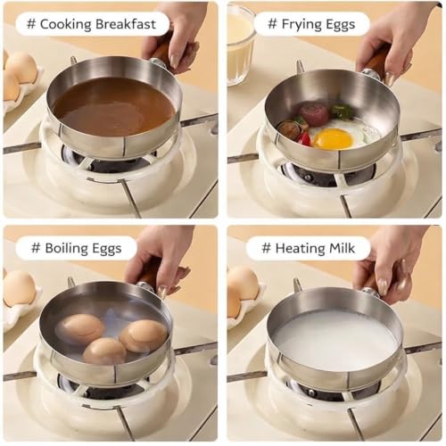 Image of Stainless Steel Pot with Glass Lid & Wooden Handle for Cooking Pot, Suitable for Kitch Mini Oil Pan Induction Base Non Stick Sauce Pan Boiling Pot for Tea Coffee Milk Water Sauce and Noodles
