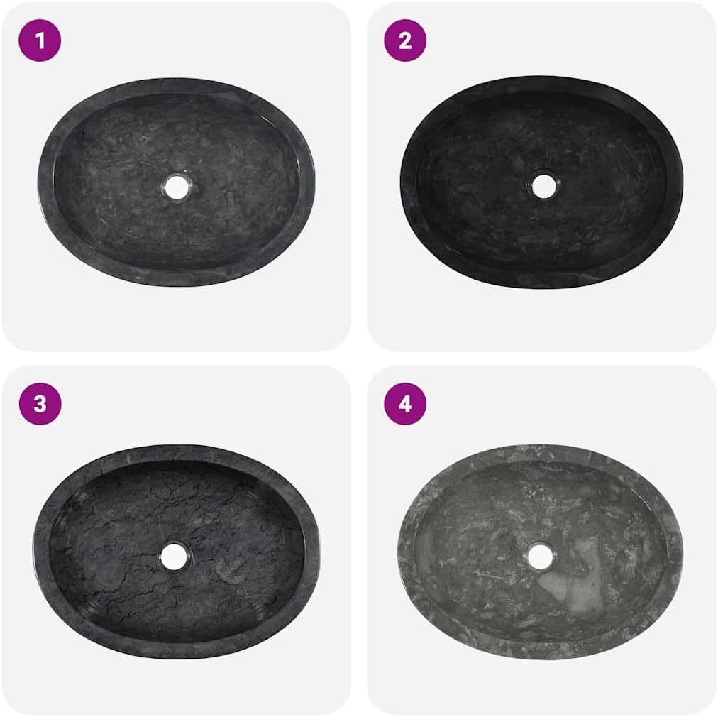 vidaXL Sink, Wash Basin Vessel Sink, Above Counter Vanity Sink for Bathroom Washroom, Bathroom Basin, Black 20.9"x15.7"x5.9" Marble