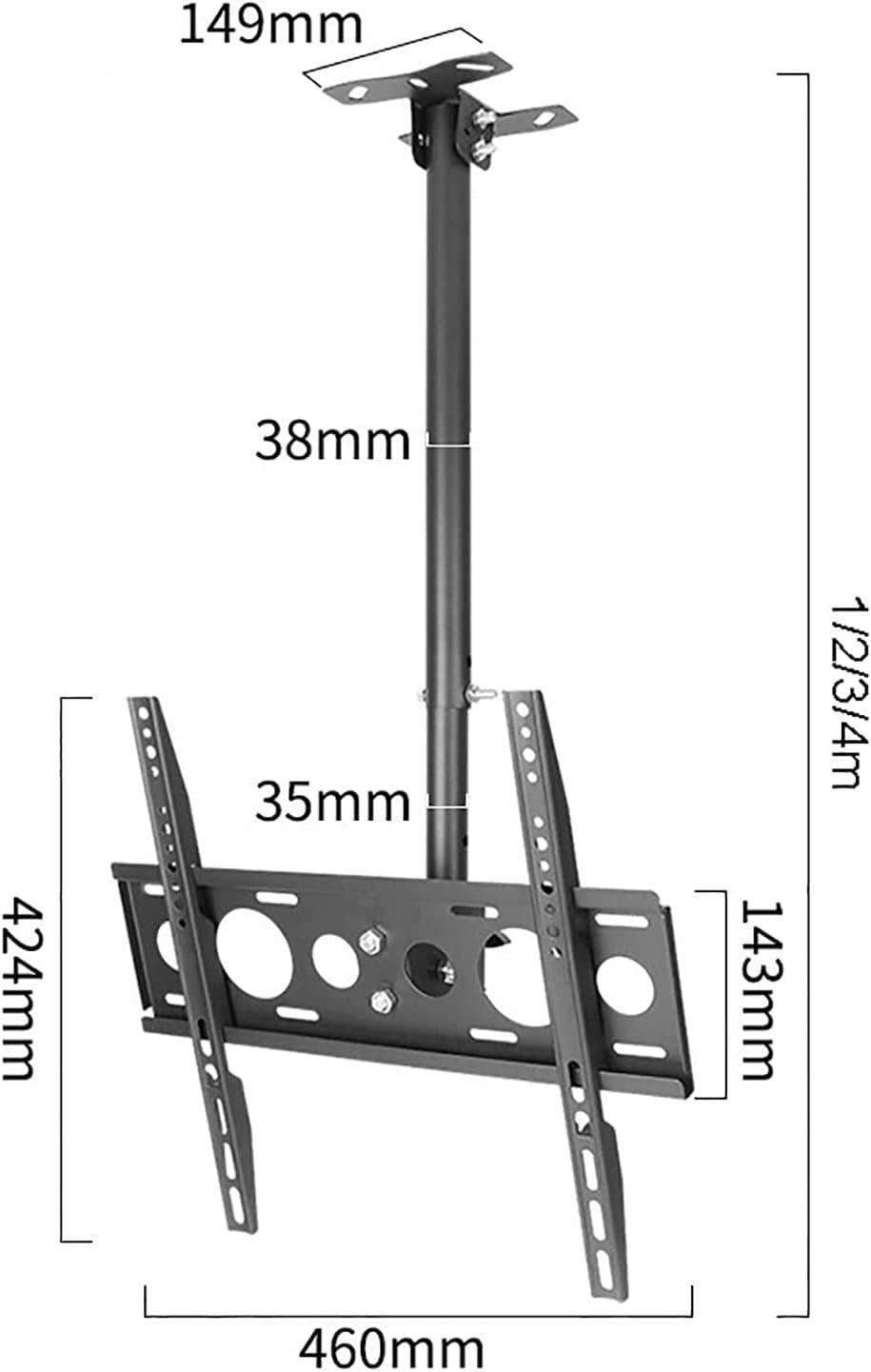 Soporte de techo para TV, altura ajustable, movimiento completo, rotación de 360 grados, inclinación, giratorio, soporte ajustable para TV de pantalla plana de 26 a 60 pulgadas (2 m)
