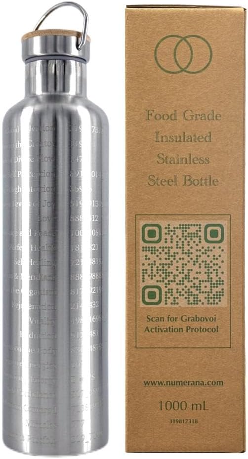 SANA Numerana Grabovoi Water Bottle 1L (34 oz) Stainless Steel | Water Activator Bottle Double-Walled Insulated Silver Bottle with Engraved Grabovoi Numbers (2.0 Version) - Image 9