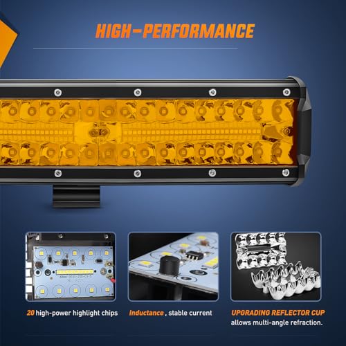 Image of Nilight Led Light Bar 12 Inch Amber 300W Spot Flood Combo Waterproof Triple Rows Off Road Fog Light with 5Pin Rocker Switch Wiring Harness Kit-1 Lead