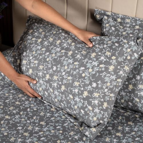 Image of Home Elegance from House of Mytrident | Linen Feel Bed Sheet for Double Bed King Size with Two Pillow Covers | Ultrasoft | Floral 274cm x 250cm | myTrident - Rift Dark Grey