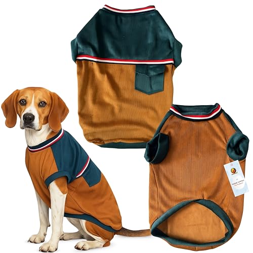 Image of Foodie Puppies Corduroy Line Velvet Pocket T-Shirt Warm Sweater Jacket - (24 inch, Tale & Brown) for Medium to Large Dogs | Soft, Lightweight Pet Apparel with Stylish, Comfortable & Stretchable Outfit