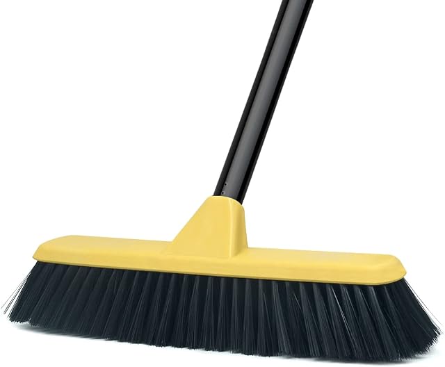 Floor Scrubbing Brush with Soft Bristles - 12.2 inch Wide - Floor Scrubber Indoor Long Handle Cleaning Brush Push Broom for Home Kitchen Bathroom Tub Decking Patio Grout Tile
