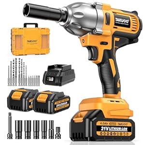 Cordless Impact Wrench 1/2 Inch, Brushless Impact Gun 1200N.m (900ft-lbs) High Torque, 3300RPM w/ 2x 4.0Ah Battery, 6 Sockets/8 Drills/6 Screwdrivers, Power Electric Impact Wrench for Home Car