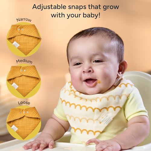 Bandana Bibs - 100% Organic Premium Muslin Cotton, 7-Layers for Drooling, Teething, Feeding, Gifts for Ages 0-34