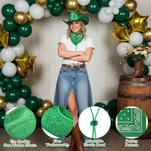 Image of Coume 12 Pcs Sparkly Adults Cowboy Hat and Bandanas Women Men Western Glitter Cowgirl Party Hats with Adjustable Drawstring