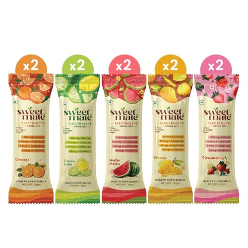 Image of Sweetmate Electrolyte Powder Sugar-Free - 5g (10 Sachets) | 5 Fruity Flavours (Watermelon, Mango, Lime, Orange, Strawberry) | 10x Electrolytes | Stevia-Sweetened | No Sugar, Preservatives