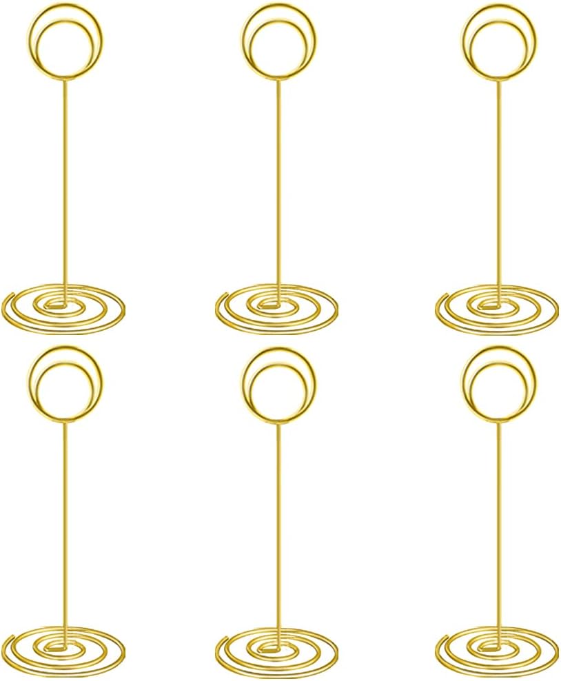 10 Pack 8.75 inch Tall Table Number Holders Place Card Holder Table Picture Holder Wire Photo Holder Clips Picture Memo Note Photo Stand (Gold)