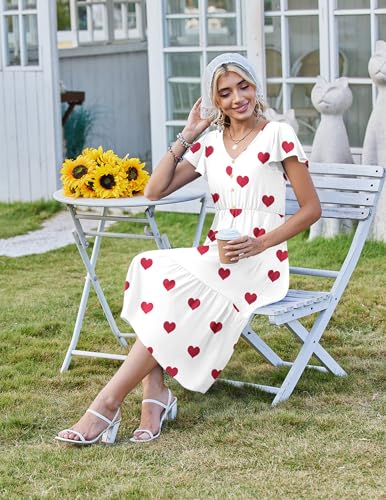 Image of Zeagoo Women's Summer Casual Dress Flutter Short Sleeve V Neck Button Down Tiered Flowy Long Dress with Pockets