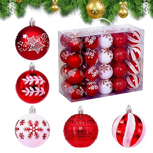 クリスマスボールオーナメント - お祝いの装飾用のカラフルなホリデーつまらないもの40個、吊り下げ機能付き飛散防止デザイン、クリスマスツリーの装飾用つまらないペンダント屋内屋外窓辺庭
