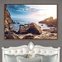 Framed Canvas Wall Art Coastal Scenery Aerial Coastal Cool Multicolor Ocean Photography Realism Relax/Calm - 16x24 inches