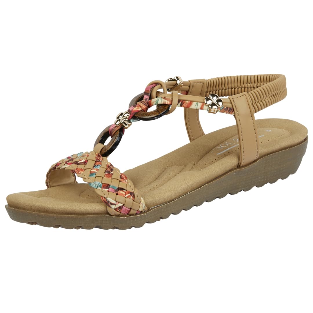 Jo & JoeLadies Beaded T-bar Low Wedge Sandals - Marrakesh