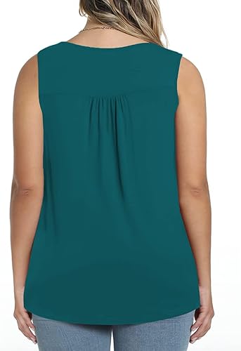 Miniatura 2 de ROSRISS Camisetas sin mangas de talla grande para mujer, cuello en V, sin mangas, con botones, ajuste holgado, plisadas, túnicas fluidas