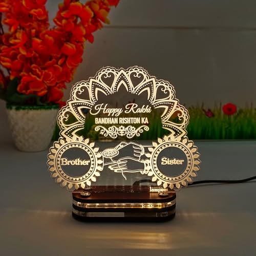 Image of lampees Personalized Raksha Bandhan 3D LED Lamp - Acrylic Night Light for Brother & Sister - Unique Keepsake Gift for Rakhi Bhaiya, Bhabhi & Siblings with Warm White Light
