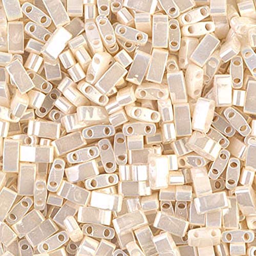 Miyuki Half Tila 2 Hole Rectangle Beads 5x2.3mm - Antiqued Ivory Pearl Ceylon 7.8 Grams