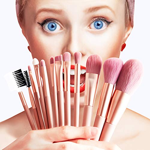 Makeup Brush Set Premium Professional Face Foundation Brush Face Powder Brush Brush Blush Detail Eyeshadow Brush Eyebrow Brush Makeup Brush Kit with Brush Cleaning mat and Storage Bag, PINK