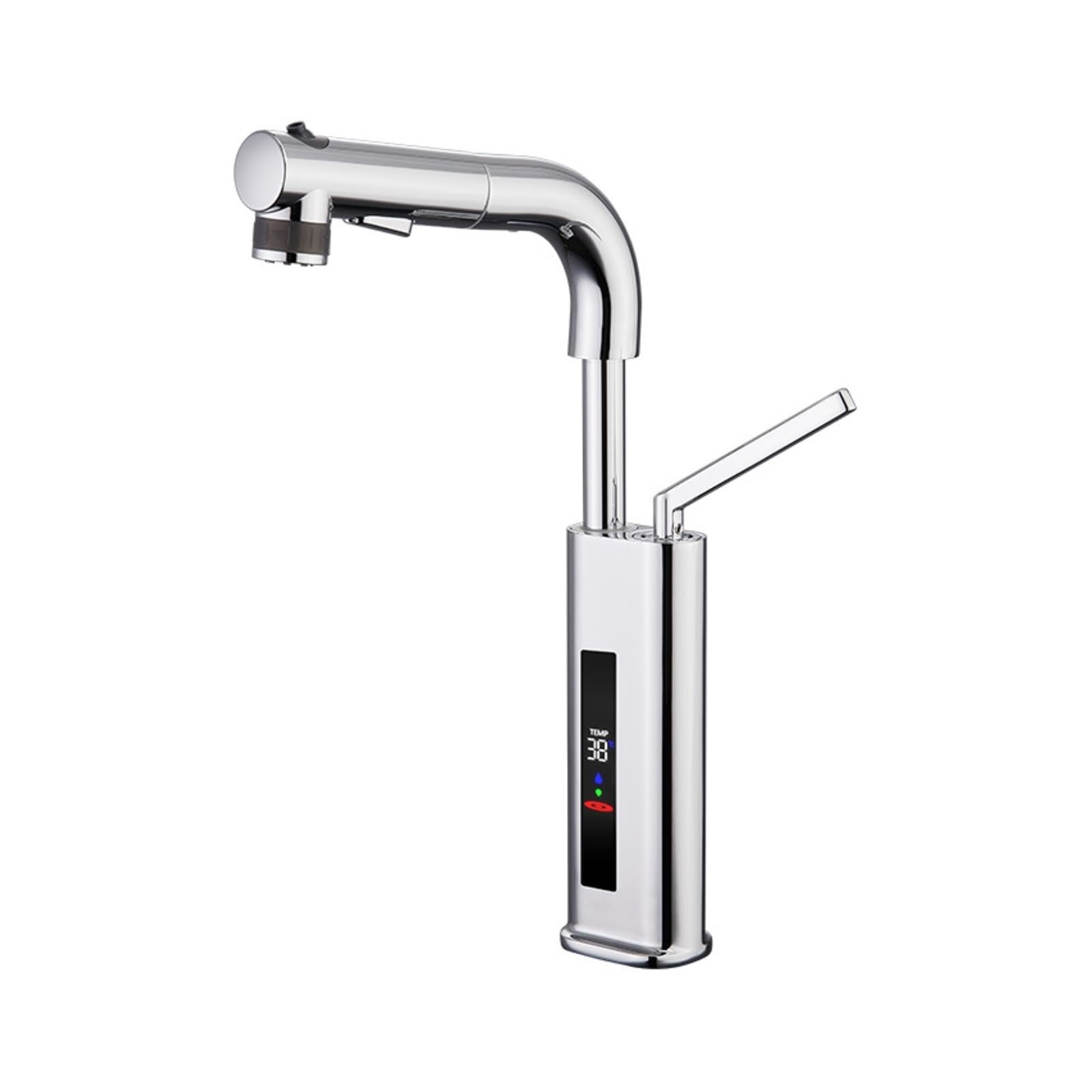Tall Vessel Sink Faucet, Digital Display Brass Pull Out Hot Cold Mixer Tap,Safe and Reliable(Chrome)