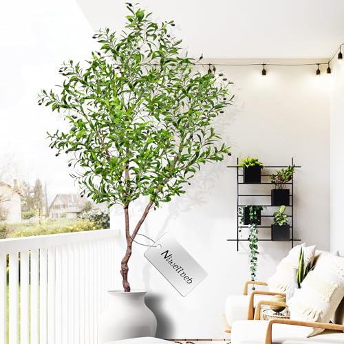 Niwellveb Faux Olive Tree Fake Tree Artificial Indoor 7 Feet (84 inches) Realistic Potted Silk...