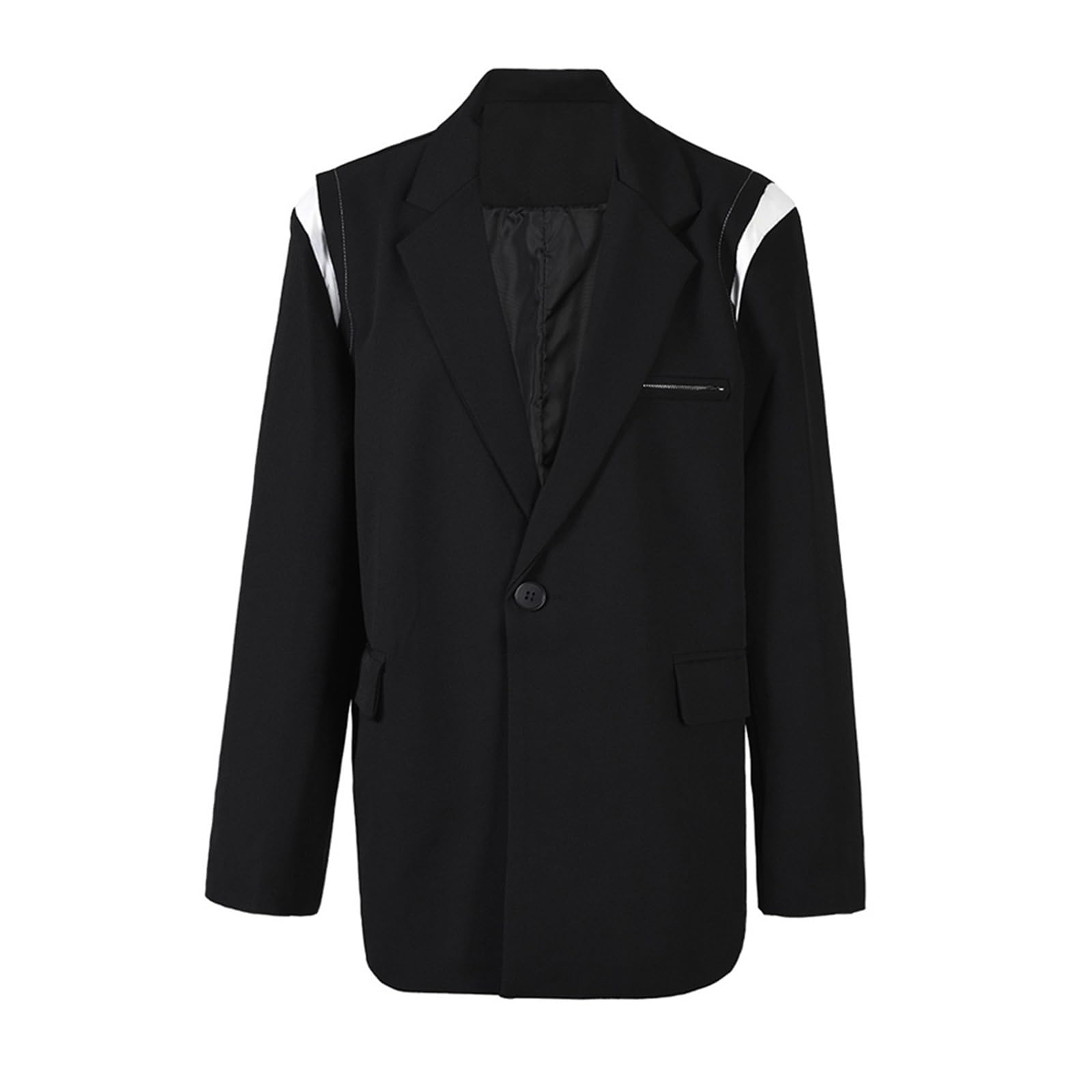 Spring Design Sense Black and White Color Contrast Single Breasted Casual for Women