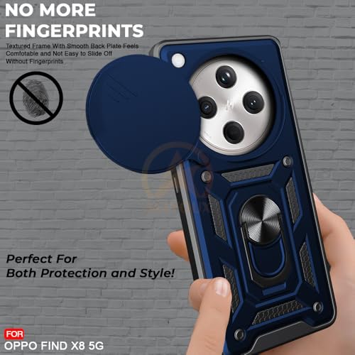 Image of Armor Bumper Back Cover Case for Oppo Find X8 5G | Rotating Camera Cover, Ring Holder & Kickstand | Heavy Duty & 360 Degree Protection Oppo Find X8 5G Back Cover (Blue)