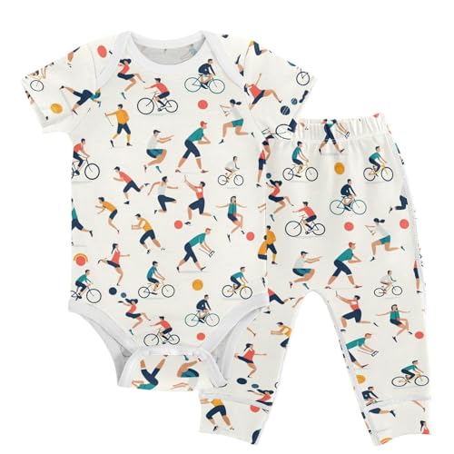 vvfelixl Baby Clothes Fun Sports Meeting Baby Bodysuits Set Unisex Short Sleeve Babys Pants Sets 0-3M