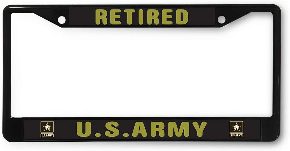 Sign Destination Metal License Plate Frame Retired U.S. Army Car Auto Tag Holder Black 2 Holes Set of 2
