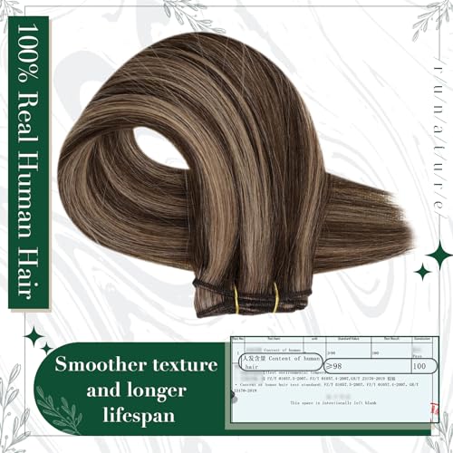 RUNATURE Clip in Hair Extensions Real Human Hair Brown Highlight Honey Blonde Clip in Extensions Remy Clip in Human Hair Extensions Brown Real Hair Clip on Extensions 3PCS 50G 10Inch - Image 4