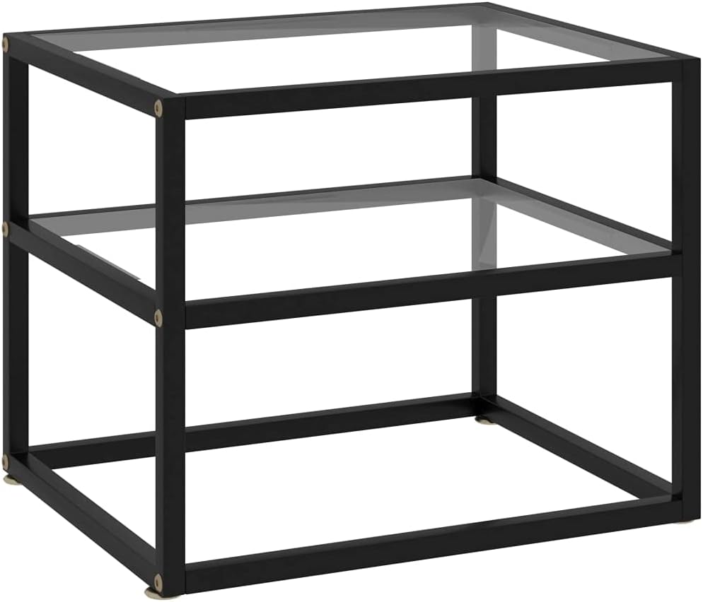 Homvdxl Narrow End Table, 2Tier Tempered Glass Side Table with Metal Frame for