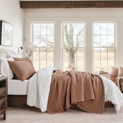 Image of EVERGRACEHOME Cotton Coverlet Set Full Queen Size 3 Pieces, Lightweight Soft Ribbed Matelasse Bedspread Quilt Set, Cozy Oversized Quilted Bedding Set with 2 Pillow Shams for All Seasons, Clay