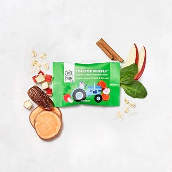 Once Upon a Farm Organic Tractor Wheels Bars Variety Pack, 30 Ct, Non-GMO | Once Upon a Farm Organic Tractor Wheels Bars Variety Pack, Apple, Strawberry, Banana, No Added Sugar, Non-GMO, 30 Bars