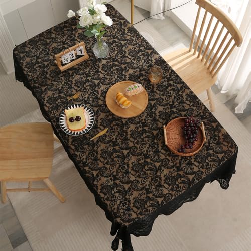 Nappe en dentelle noire rectangle 140x180 de salon et table à manger