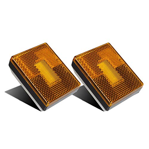 Partsam (2 Amber 3 LED Square Stud Mount Clearance Side Marker Lights Trailer Camper w reflex 12v Led Truck Trailer Reflective Rectangular Side Clearance Marker Lights with Reflex Reflector