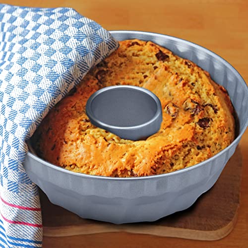 Relaxdays Ring Cake Tin, diameter 25 cm, Marble and Sponge, Non-stick Coated, Round Mould with Hole, Carbon Steel, Silver - Image 2