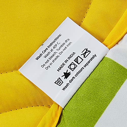 Image of Amazon Brand - Solimo Microfibre Quilt AC Blanket, 120 GSM, Yellow, Single (Argyle Adventures, 150 x 230 cm)
