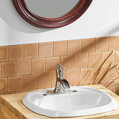 BWE Waterfall Brushed Nickel Bathroom Sink Faucet Single Handle One Hole Deck Mount Lavatory Commercial