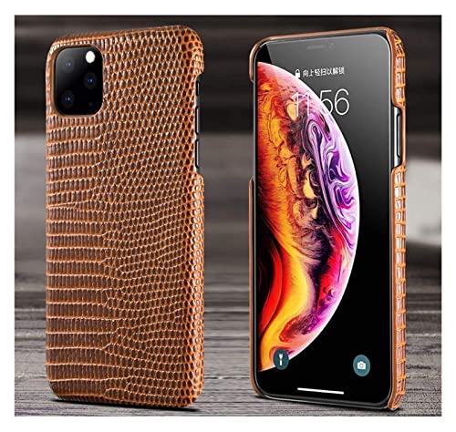 Étui iPhone 11 Pro Max marron en cuir épais motif lézard pour homme