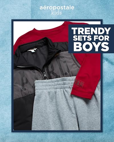 AEROPOSTALE Boys Active Sweat Set - 3 Piece Boys Long Sleeve Shirts Youth Sweatpants & Puffer Vest Kids Matching Set (4-12)2