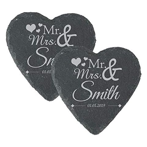 Personalised Engraved Heart Slate Coasters Set of 2 Cover