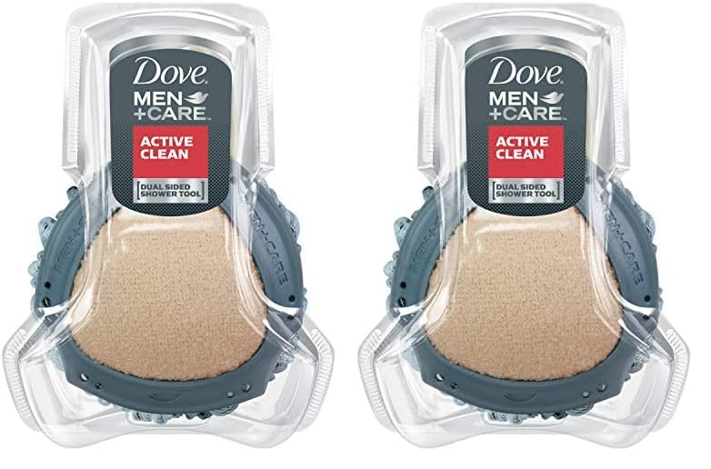Dove Men+Care Shower Tool for Stronger, Healthy-Feeling Skin Active Clean Scrubs and Exfoliates for a Deeper Clean with Body Wash 1 Count (Pack of 2)