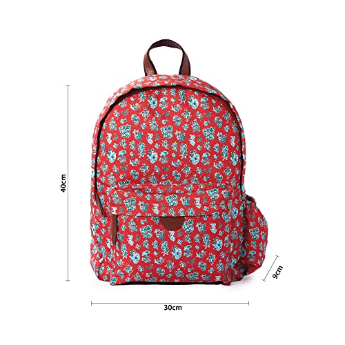 Image of TEAL BY CHUMBAK Women's Laptop Backpack | Office /School /College /Business /Travel - 13Inch Laptop | Stylish and Trendy Printed Canvas Backpack | Red (Wildflower)
