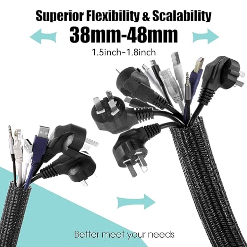 Image of AGPTEK Cable Sleeve, 2Pack 5ft - 1.8 inch Cable Management Desk Cord Cover Organizer Wire Hider for Home Office Computer TV Wire Loom Tubing Pet Proof Cord Protector from Cat Dog Chewing, Black