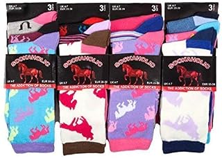 6 Pairs of Ladies Socks Womens Socks Girls Beautiful Soft Horse Print Colourful Design Socks UK Shoe Size 4-7 Christmas Gift Xmas Gift
