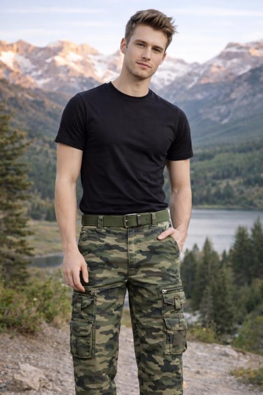 Image of Krystle Men's Camouflage Cargo Pants | Multi-Pocket Military Tactical Trousers | Regular Fit Casual Outdoor Combat Pants (Multicolor,Multisize)