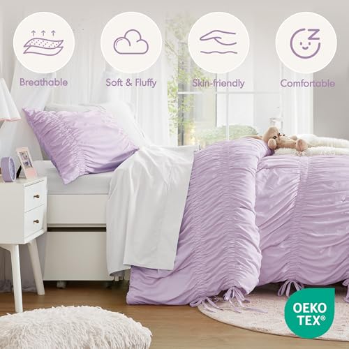Image of Intelligent Design Ruched Shabby Chic Lavender Twin XL Comforter Set, 2pc