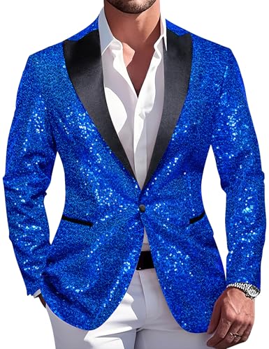 Barry.Wang Royal Blue Sequins Suits for Men Shiny Metallic Blazer Jacket Sparkly Cocktails Club Night Out Homecoming Game Stage Host Party Pants